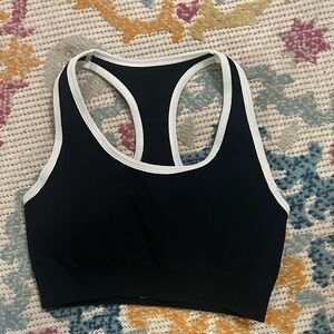 Source Unknown Black Sports Bra with White Trim Racerback